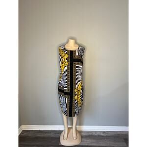 Classic glam Voir Voir Black Gold Baroque Print Sheath Dress size18W Sleeveless